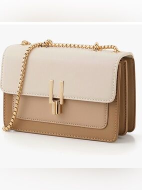 Chic Two-Tone Cream and Tan Crossbody Bag with Gold Chain